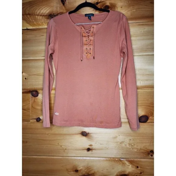 Women's Lauren Ralph Lauren Orange Solid Peasant M Lace Tunic Lagenlook Breath - Picture 14 of 14